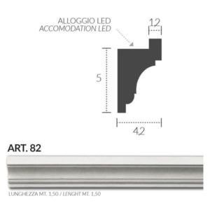 4 Moldura de yeso ART.82 H5,0 para instalación en pared LED 3 metri